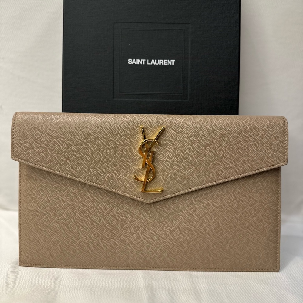 YSL Uptown Clutch in beige